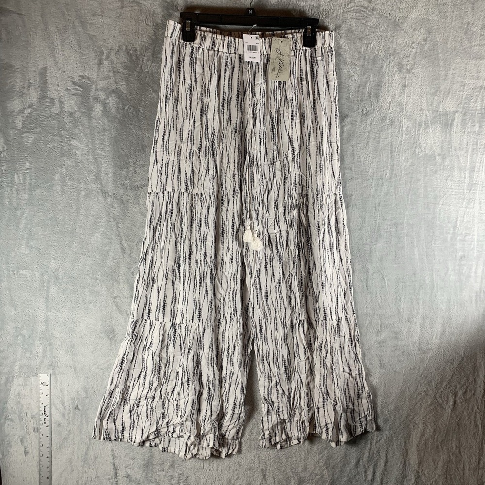 J Valdi Womens Swim Cover Up Pants M Black White Abstract Drawstring Pull On NWT